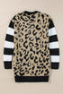 Stripe Sleeve Leopard Print Open Front Cardigan With Pockets